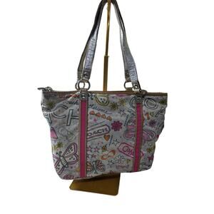 VTG COACH Poppy Bandana Butterfly Graffiti Nylon Shoulder Bag Tote Multi-Color
